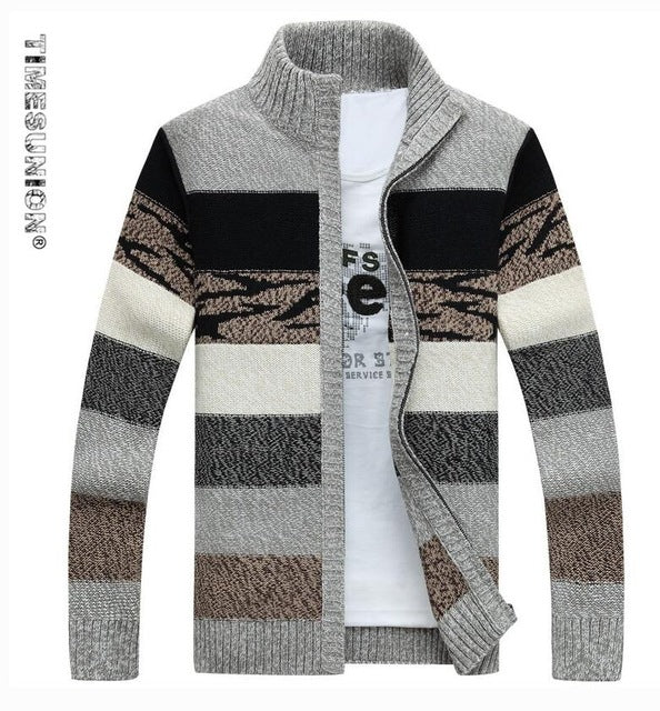 SAMHIBUGLE Knitted Sweater Men Cardigans Collar Winter Wool Sweater Fashion Cardigans Male Sweaters Coat Brand Men's Clothing