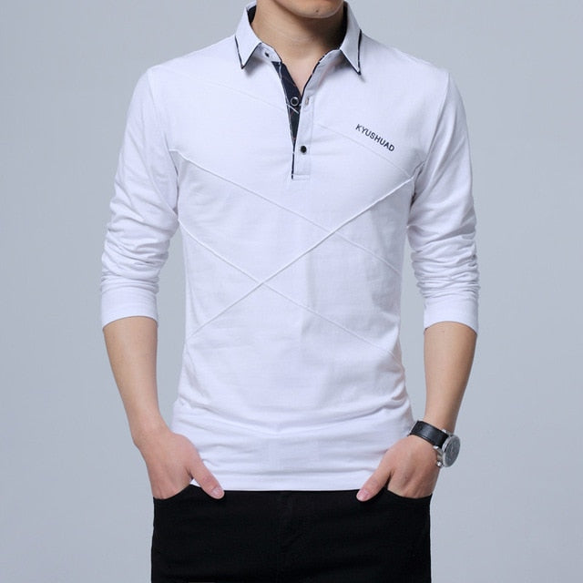 Polos Mens Long sleeves Shirt Fashion Polo Cotton Shirts Hombre Men's Clothing Masculino Business Casual Solid Brand 5XL MOOWNUC