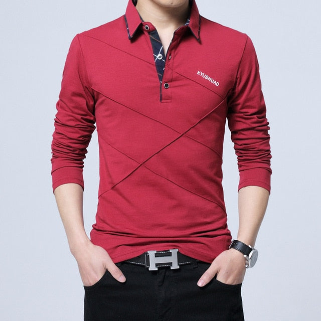 Polos Mens Long sleeves Shirt Fashion Polo Cotton Shirts Hombre Men's Clothing Masculino Business Casual Solid Brand 5XL MOOWNUC