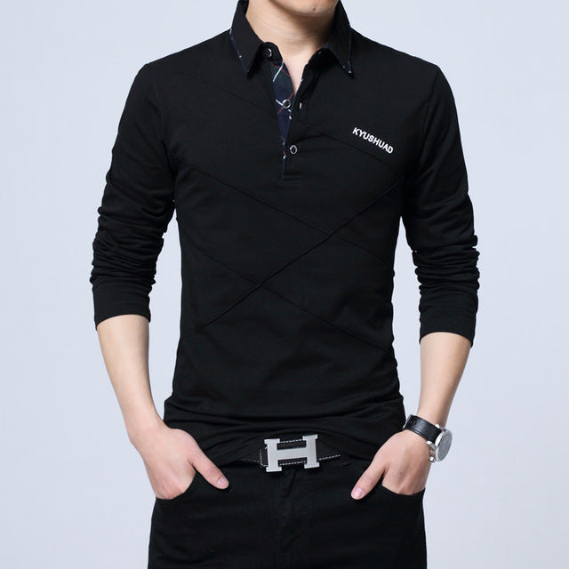 Polos Mens Long sleeves Shirt Fashion Polo Cotton Shirts Hombre Men's Clothing Masculino Business Casual Solid Brand 5XL MOOWNUC