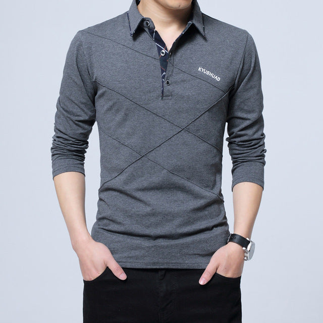 Polos Mens Long sleeves Shirt Fashion Polo Cotton Shirts Hombre Men's Clothing Masculino Business Casual Solid Brand 5XL MOOWNUC