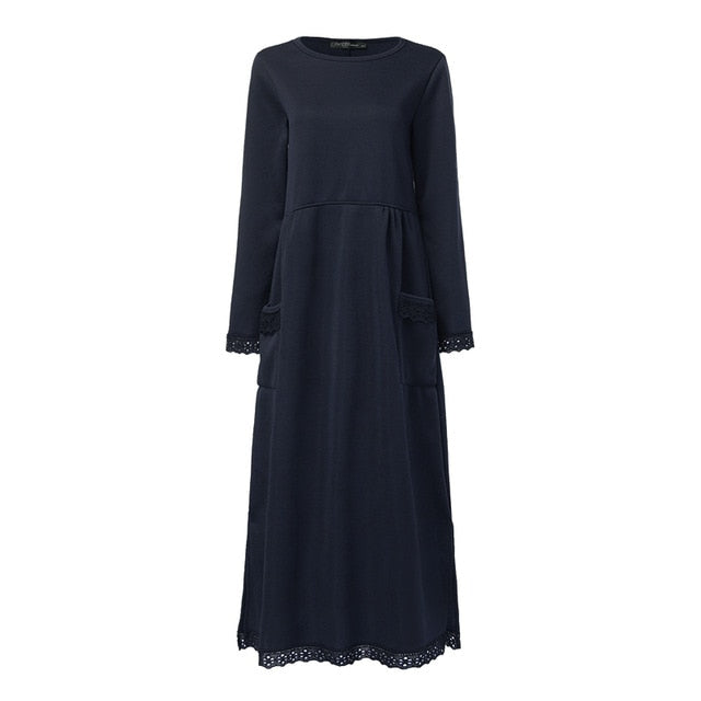 Fashion Women's Autumn Sundress ZANZEA 2019 Lace Patchwork Sweatshirts Dress Female Hoodies Plus Size Maxi Vestidos Pullover 5XL