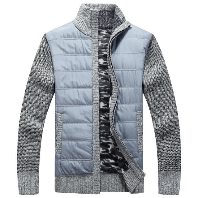 Winter Men's Fleece Sweater Coat Thick Patchwork Wool Cardigan Muscle Fit Knitted Jackets Fashionable Male Clothing for Autumn