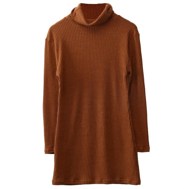 Fashion Hot Sale Thin Knitted Pullover Loose Mini Dress Spring Autumn Women Thin Sweatshirt Turtleneck Long Sleeve Jumper Dress