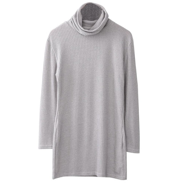 Fashion Hot Sale Thin Knitted Pullover Loose Mini Dress Spring Autumn Women Thin Sweatshirt Turtleneck Long Sleeve Jumper Dress