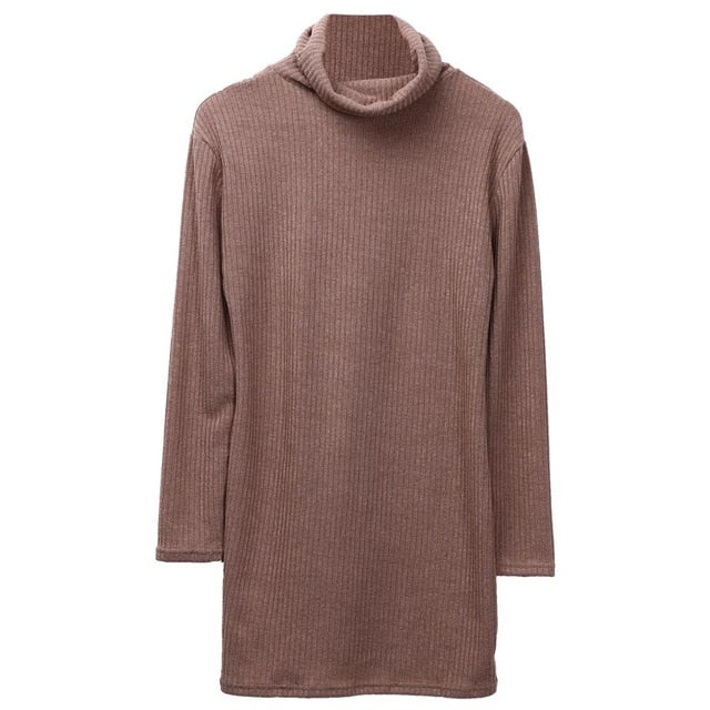Fashion Hot Sale Thin Knitted Pullover Loose Mini Dress Spring Autumn Women Thin Sweatshirt Turtleneck Long Sleeve Jumper Dress