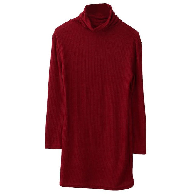 Fashion Hot Sale Thin Knitted Pullover Loose Mini Dress Spring Autumn Women Thin Sweatshirt Turtleneck Long Sleeve Jumper Dress
