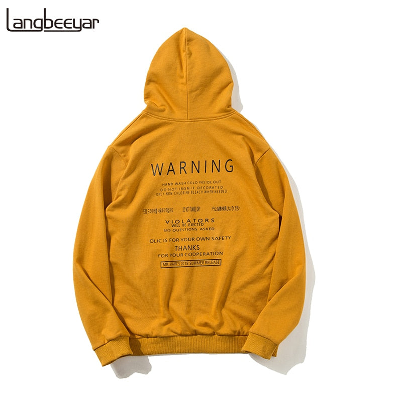 2019 New Fashion Hoodies Men Hip Hop Trendy Street Sweatshirt Yellow Print Hooded 100% Cotton Tracksuit Casual Mens Clothing