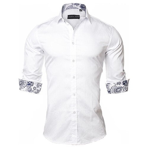 VISADA JAUNA Men's Shirt 2019 Fashion Casual Long Sleeve Solid 100% Cotton Slim Fit Dress Business Shirts Men Brand Clothing 5XL