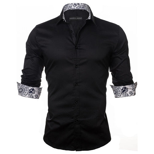 VISADA JAUNA Men's Shirt 2019 Fashion Casual Long Sleeve Solid 100% Cotton Slim Fit Dress Business Shirts Men Brand Clothing 5XL
