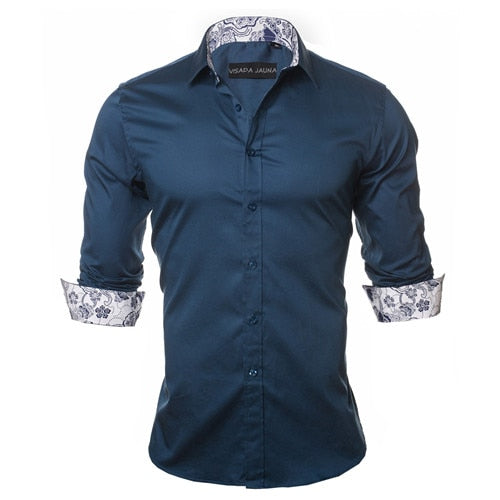 VISADA JAUNA Men's Shirt 2019 Fashion Casual Long Sleeve Solid 100% Cotton Slim Fit Dress Business Shirts Men Brand Clothing 5XL