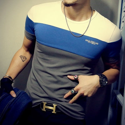 2019 Summer Fashion Men's T Shirt Casual Patchwork Short Sleeve T Shirt Mens Clothing Trend Casual Slim Fit Hip-Hop Top Tees 5XL