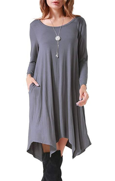 Autumn Winter Cotton Dress Women Long Sleeve Irregular Loose Dress Casual Black Dress Plus Size mini Dress Fashion Clothing 3XL