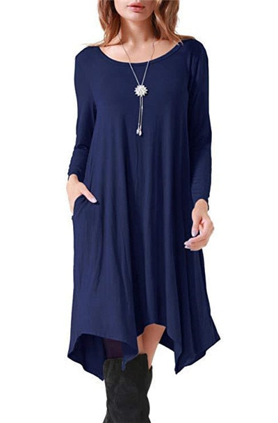 Autumn Winter Cotton Dress Women Long Sleeve Irregular Loose Dress Casual Black Dress Plus Size mini Dress Fashion Clothing 3XL