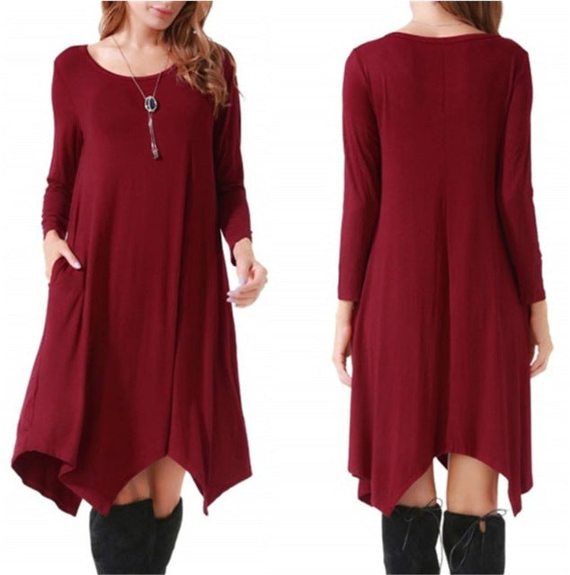 Autumn Winter Cotton Dress Women Long Sleeve Irregular Loose Dress Casual Black Dress Plus Size mini Dress Fashion Clothing 3XL