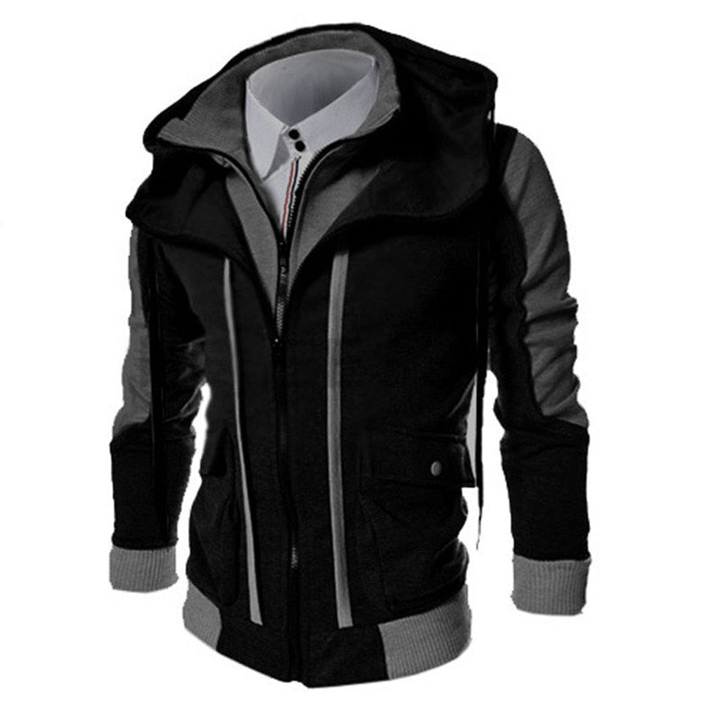 Fashion Brand Casual Men's Hoodies Sweatshirts Slim Fit Men Streetwear Double Zipper Jacket Men's Clothing Black