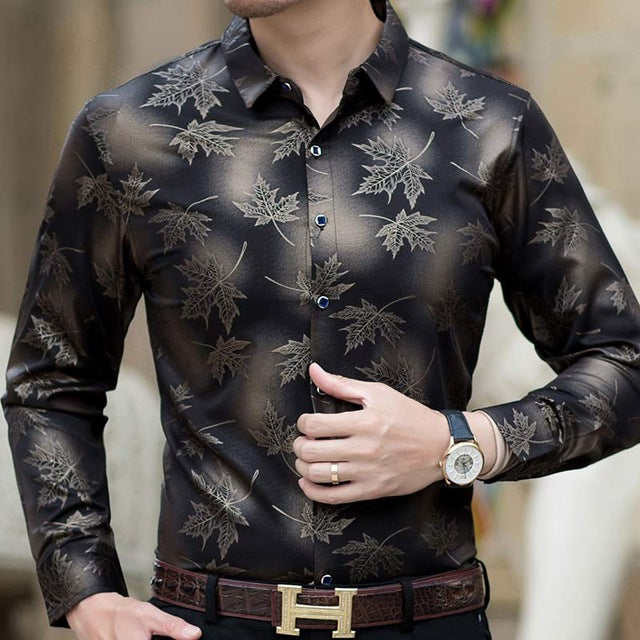 2019 new social long sleeve maple leaf designer shirts men slim fit vintage fashions men's shirt man dress jersey clothing 36565